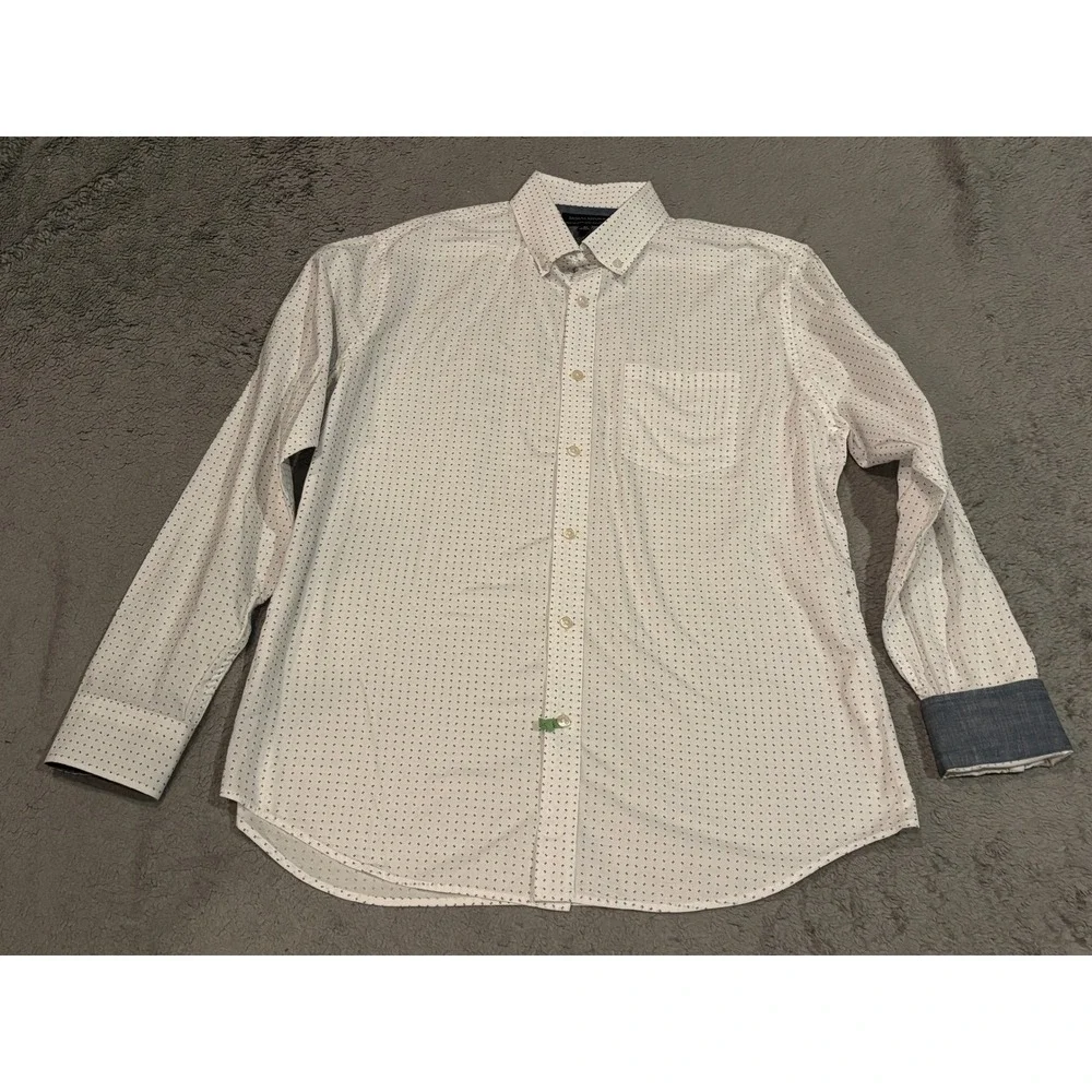 Banana Republic Mens Stretch Soft Wash Standard Fit Shirt White Geometric Dot M